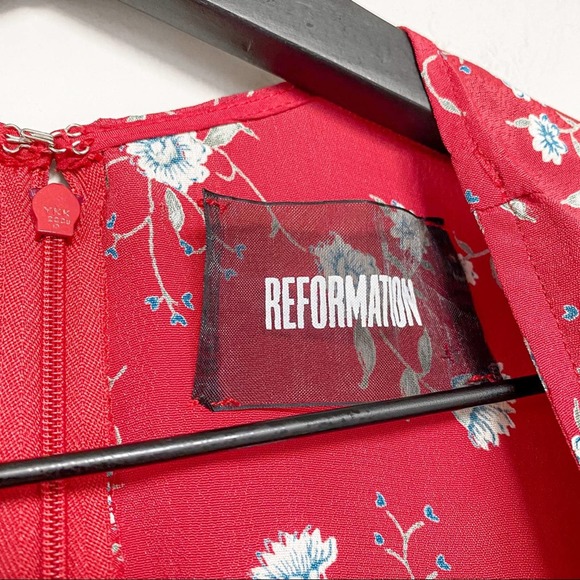 Reformation Grace Tie Front Mini Dress in Red Floral Size 4 - Picture 8 of 8